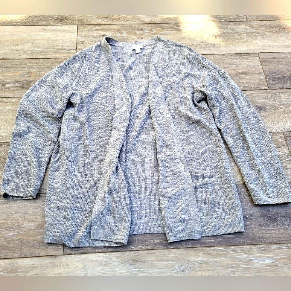 J. Jill heathered gray open cardigan vertical ribbed med petite